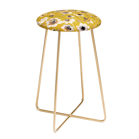 Ninola Design Ink flowers Mustard Counter Stool