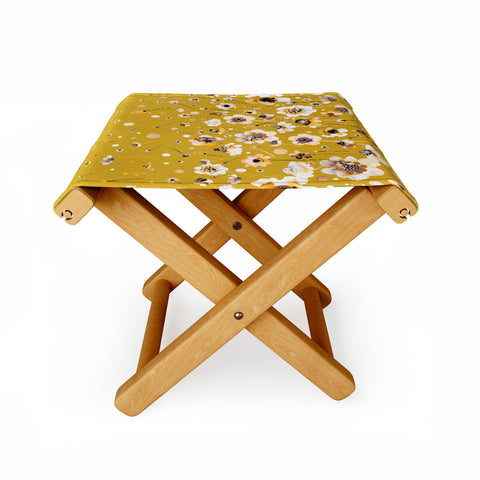 Ninola Design Ink flowers Mustard Folding Stool