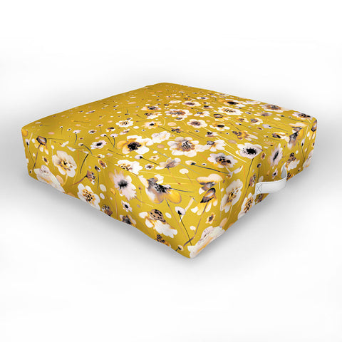 Ninola Design Ink flowers Mustard Outdoor Floor Cushion