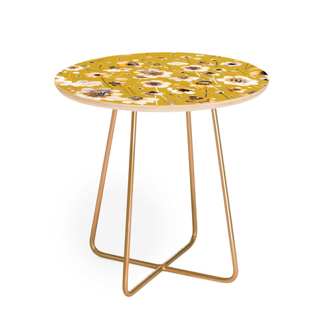 Ninola Design Ink flowers Mustard Round Side Table