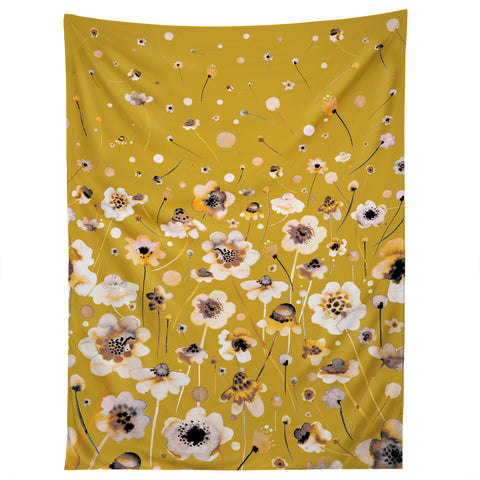 Ninola Design Ink flowers Mustard Tapestry