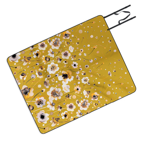 Ninola Design Ink flowers Mustard Picnic Blanket