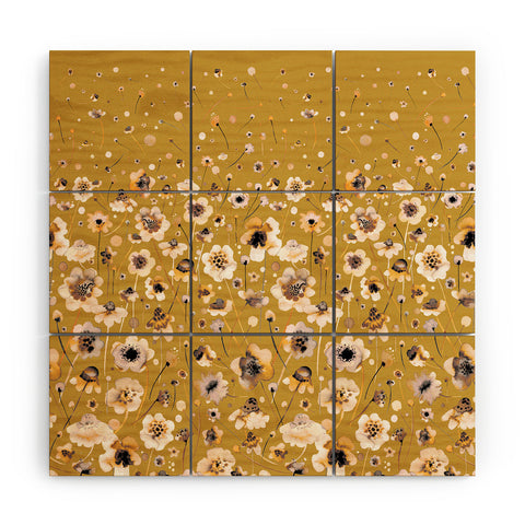 Ninola Design Ink flowers Mustard Wood Wall Mural
