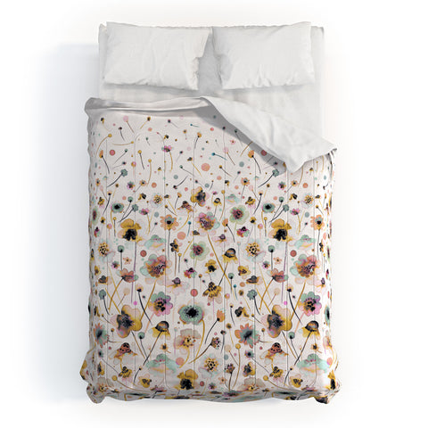 Ninola Design Ink Flowers Ombre Sunshine Comforter