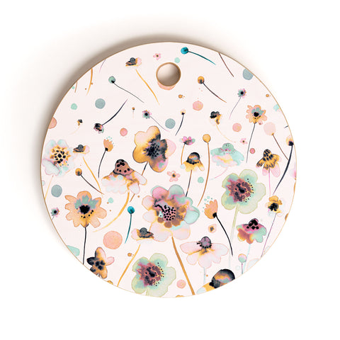 Ninola Design Ink Flowers Ombre Sunshine Cutting Board Round