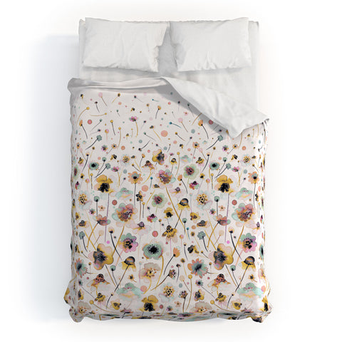 Ninola Design Ink Flowers Ombre Sunshine Duvet Cover