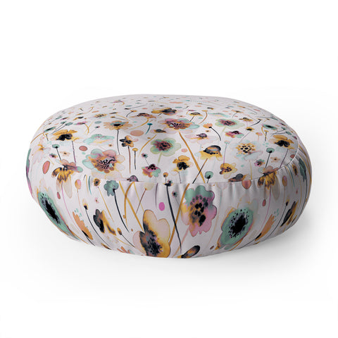 Ninola Design Ink Flowers Ombre Sunshine Floor Pillow Round