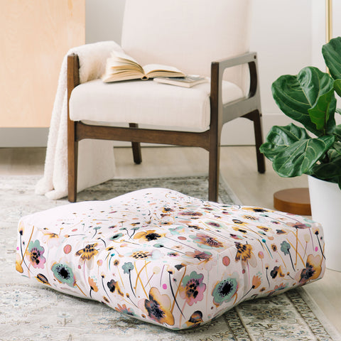 Ninola Design Ink Flowers Ombre Sunshine Floor Pillow Square