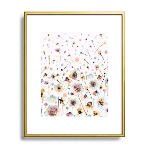 Ninola Design Ink Flowers Ombre Sunshine Metal Framed Art Print