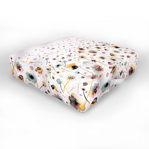 Ninola Design Ink Flowers Ombre Sunshine Outdoor Floor Cushion