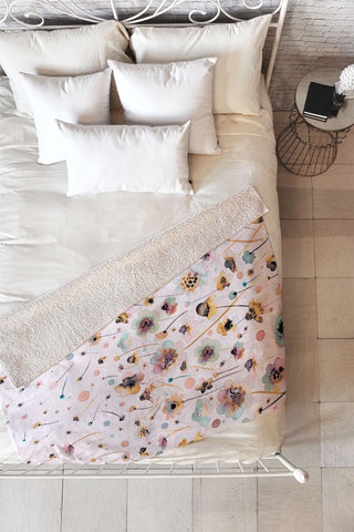 Ninola Design Ink Flowers Ombre Sunshine Fleece Throw Blanket