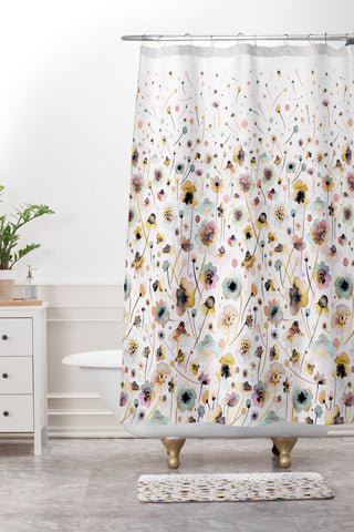 Ninola Design Ink Flowers Ombre Sunshine Shower Curtain And Mat