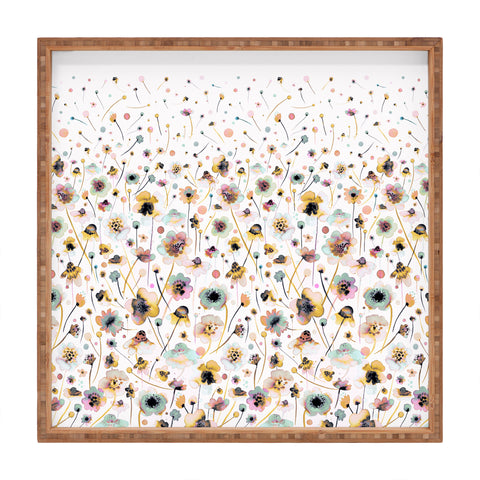 Ninola Design Ink Flowers Ombre Sunshine Square Tray