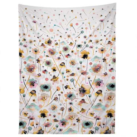 Ninola Design Ink Flowers Ombre Sunshine Tapestry