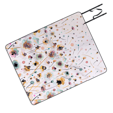 Ninola Design Ink Flowers Ombre Sunshine Picnic Blanket