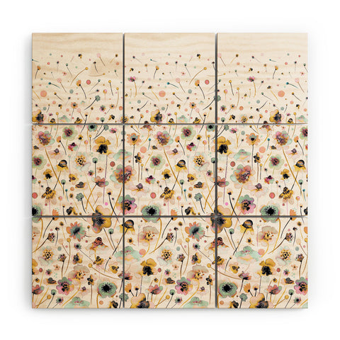 Ninola Design Ink Flowers Ombre Sunshine Wood Wall Mural