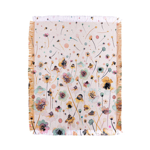 Ninola Design Ink Flowers Ombre Sunshine Throw Blanket