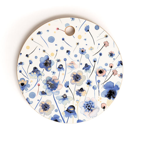 Ninola Design Ink flowers Soft blue Cutting Board Round