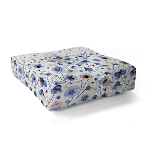 Ninola Design Ink flowers Soft blue Floor Pillow Square