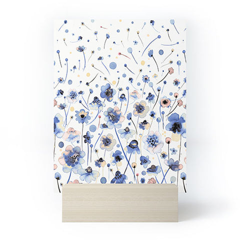 Ninola Design Ink flowers Soft blue Mini Art Print