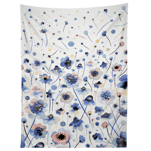 Ninola Design Ink flowers Soft blue Tapestry