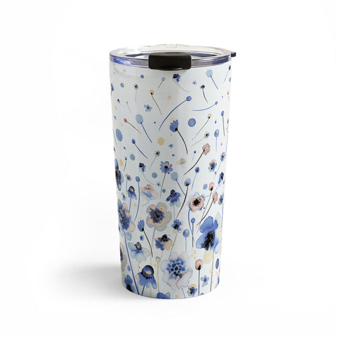 Ninola Design Ink flowers Soft blue Travel Mug