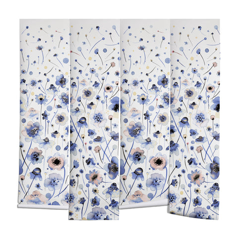 Ninola Design Ink flowers Soft blue Wall Mural