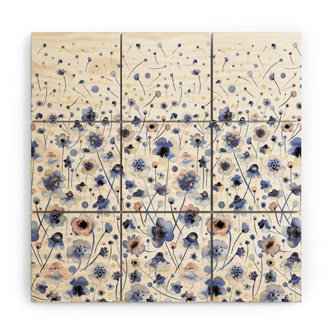 Ninola Design Ink flowers Soft blue Wood Wall Mural