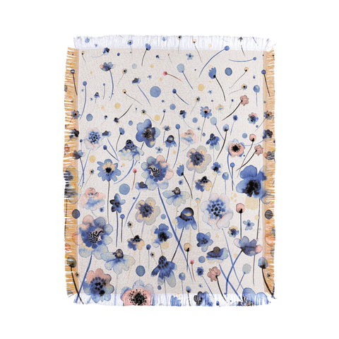 Ninola Design Ink flowers Soft blue Throw Blanket
