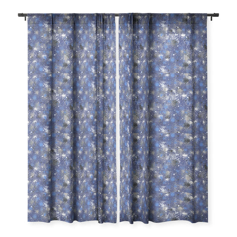 Ninola Design Ink splatter blue night Sheer Window Curtain