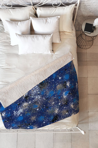 Ninola Design Ink splatter blue night Fleece Throw Blanket