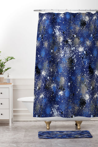 Ninola Design Ink splatter blue night Shower Curtain And Mat
