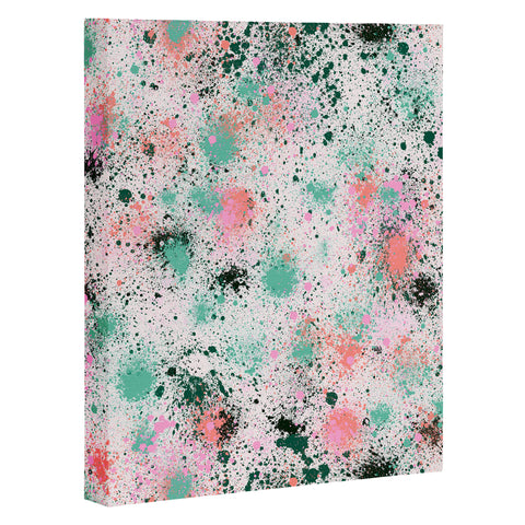 Ninola Design Ink Splatter Coral Green Art Canvas