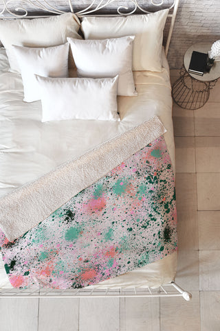 Ninola Design Ink Splatter Coral Green Fleece Throw Blanket