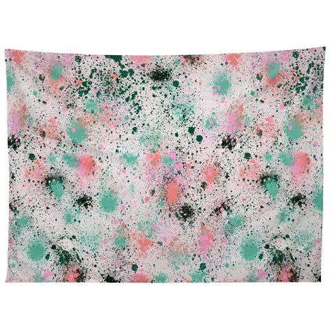 Ninola Design Ink Splatter Coral Green Tapestry