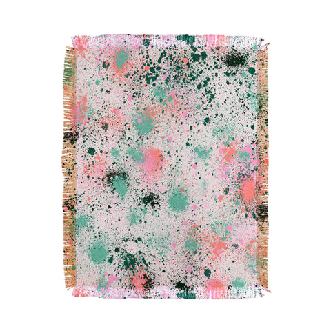 Ninola Design Ink Splatter Coral Green Throw Blanket