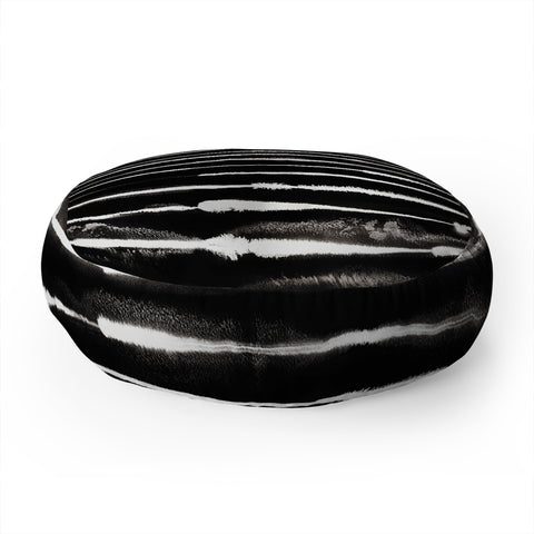 Ninola Design Ink stripes Black Floor Pillow Round