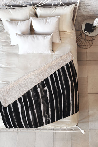 Ninola Design Ink stripes Black Fleece Throw Blanket