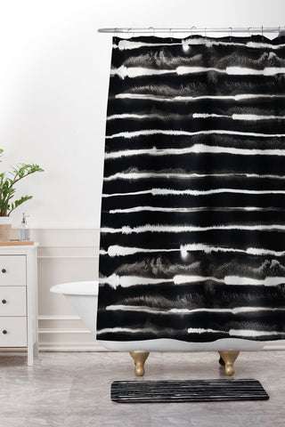 Ninola Design Ink stripes Black Shower Curtain And Mat