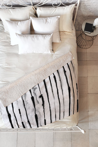 Ninola Design Ink stripes White Fleece Throw Blanket