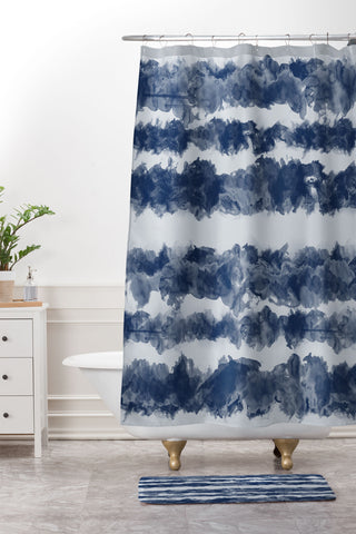Ninola Design Japan Watercolor Cloud Stripes Shower Curtain And Mat