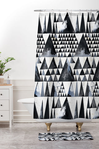 Ninola Design Japandi Geometric Triangles Shower Curtain And Mat
