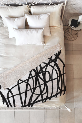 Ninola Design Japandi Minimal Black Marker Fleece Throw Blanket
