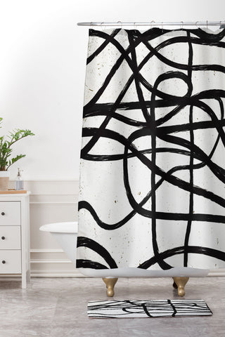 Ninola Design Japandi Minimal Black Marker Shower Curtain And Mat