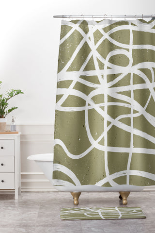 Ninola Design Japandi Minimal Marker Beige Shower Curtain And Mat