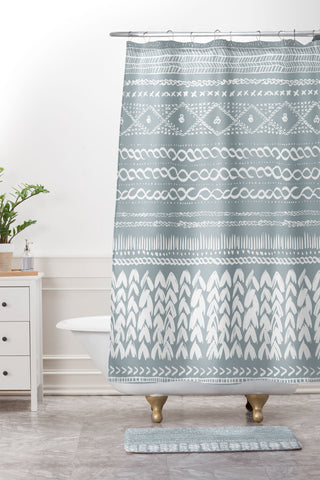 Ninola Design Jersey Wool Garlands Teal Shower Curtain And Mat