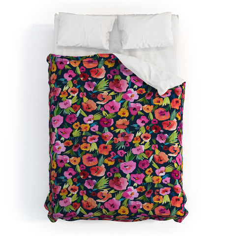 Ninola Design Jungle Tropical Flowers Navy Comforter
