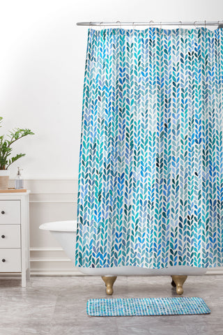 Ninola Design Knit texture Blue Shower Curtain And Mat