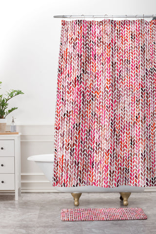 Ninola Design Knitting texture Christmas Red Shower Curtain And Mat
