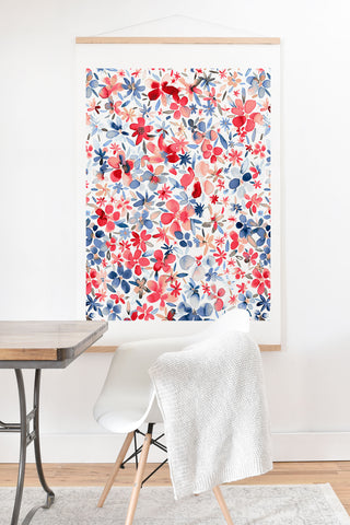 Ninola Design Liberty Colorful Petals Red and Blue Art Print And Hanger